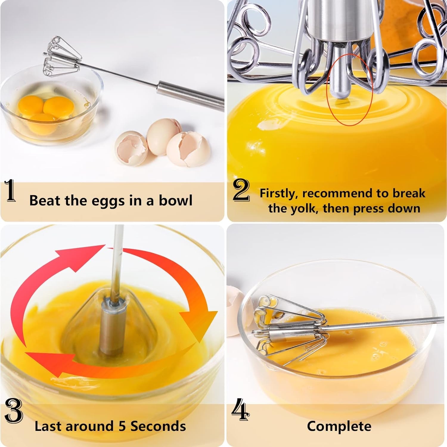 Medium Stainless Steel Egg Whisk, Hand Push Rotary Whisk Blender (1 Pc / 30 Cm) Medium Stainless Steel Egg Whisk, Hand Push Rotary Whisk Blender (1 Pc / 30 Cm)